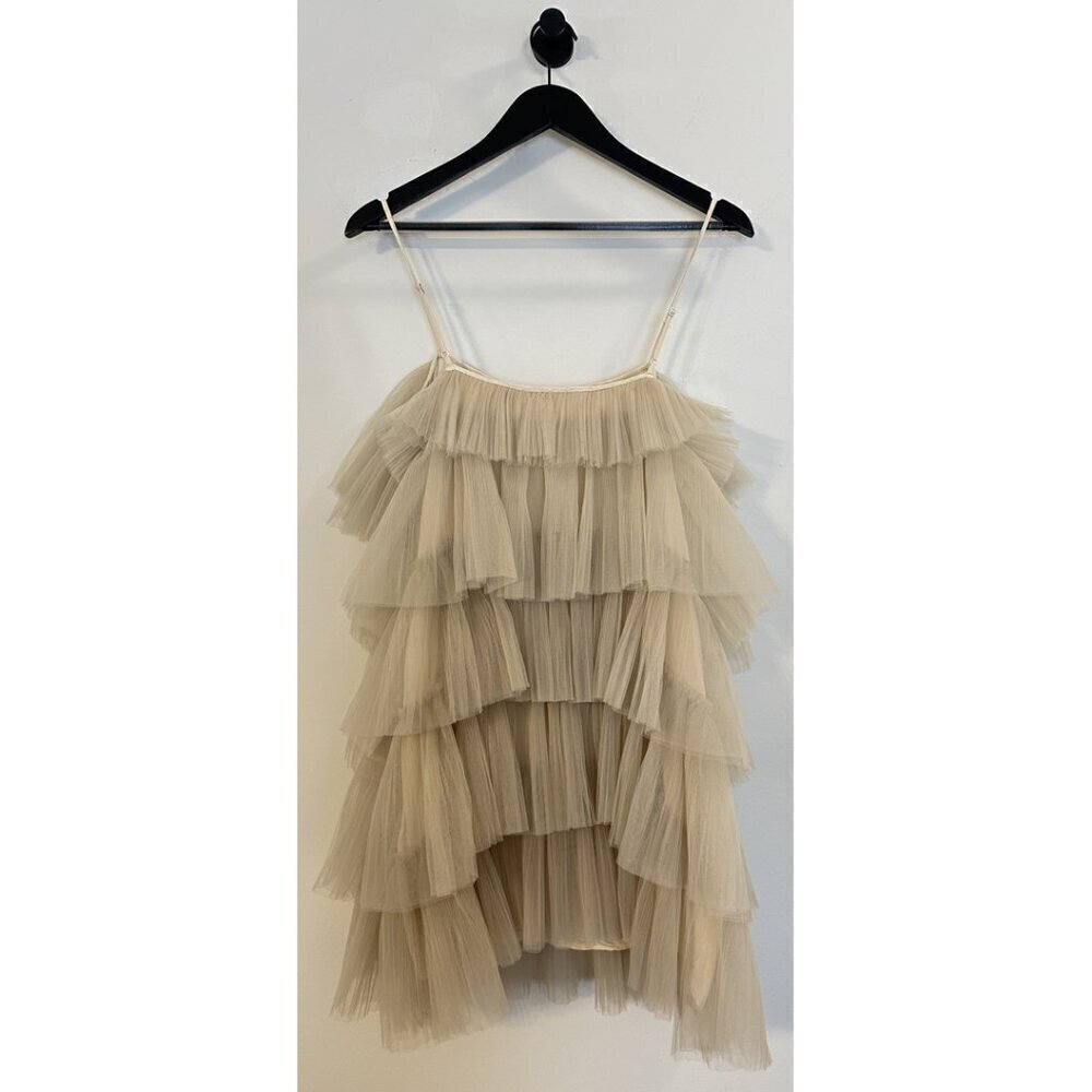MAEVE by Anthropologie Tiered Tulle Mini Dress in Taupe Size Large - Picture 7 of 14